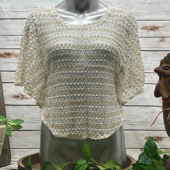 Von Maur Harmony Knit Petite Med  Batwing Top New NWT Cream and Tan PM - Picture 1 of 11